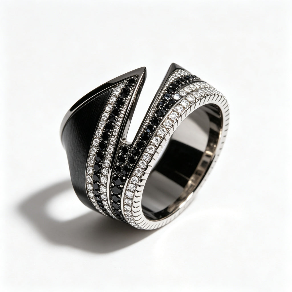 Black and White Pave Bypass Statement Ring