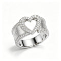 Pave Heart and Starburst Brushed Silver Ring