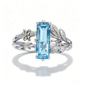 Baguette Aquamarine Botanical Silver Ring