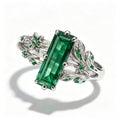 Baguette Emerald Botanical Silver Ring