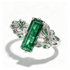 Baguette Emerald Botanical Silver Ring
