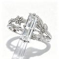 Baguette Crystal Botanical Silver Ring