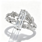Baguette Crystal Botanical Silver Ring