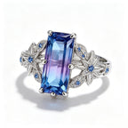 Baguette Gradient Blue-Purple Botanical Silver Ring