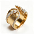 Sculpted Gold Swirl Pave Edge Cuff Ring