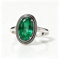 Oval Emerald Multi-Layer Frame Silver Ring