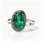 Oval Emerald Multi-Layer Frame Silver Ring