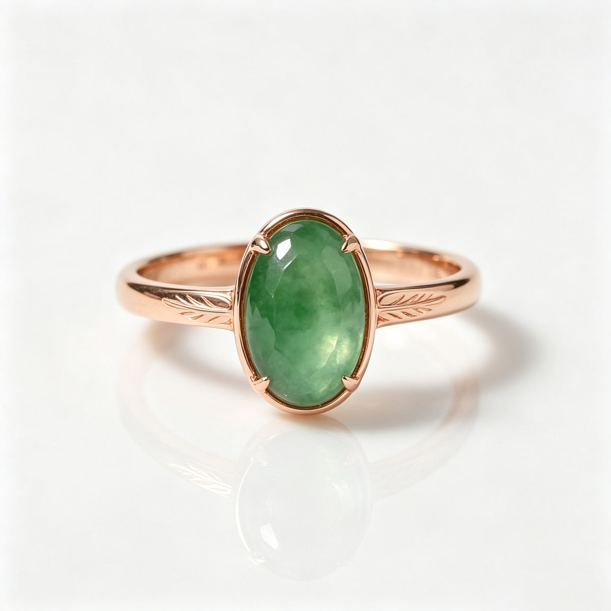 Oval Green Jade Bezel Rose Gold Ring