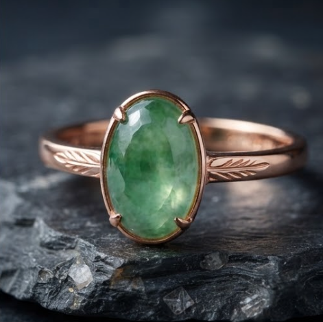 Oval Green Jade Bezel Rose Gold Ring