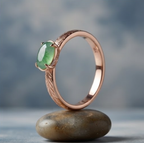 Oval Green Jade Bezel Rose Gold Ring