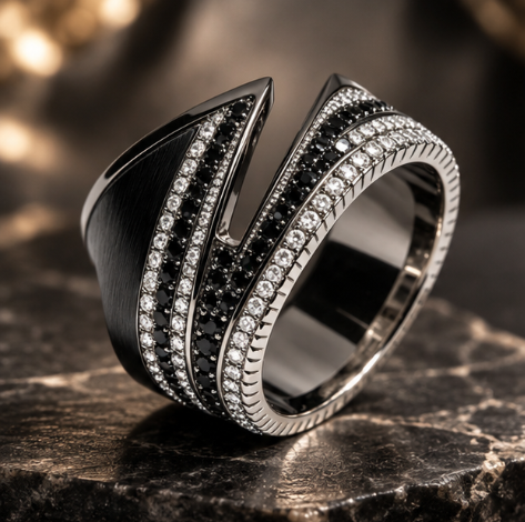 Black and White Pave Bypass Statement Ring