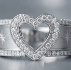 Pave Heart and Starburst Brushed Silver Ring