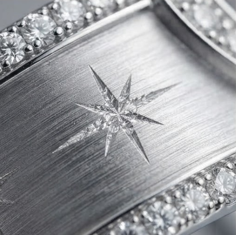 Pave Heart and Starburst Brushed Silver Ring
