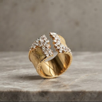 Brushed Gold Pave Edge Open Cuff Ring