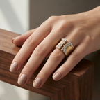 Brushed Gold Pave Edge Open Cuff Ring