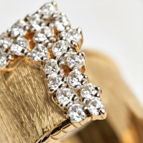 Brushed Gold Pave Edge Open Cuff Ring