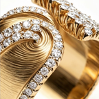 Sculpted Gold Swirl Pave Edge Cuff Ring