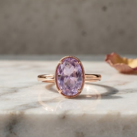 Oval Lavender Amethyst Rose Gold Ring