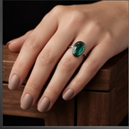 Oval Emerald Multi-Layer Frame Silver Ring