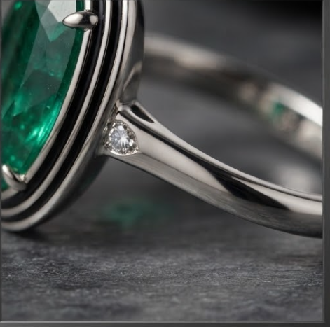Oval Emerald Multi-Layer Frame Silver Ring