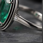 Oval Emerald Multi-Layer Frame Silver Ring