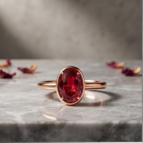 Oval Ruby Bezel Rose Gold Ring