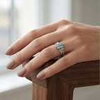 Baguette Aquamarine Botanical Silver Ring