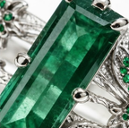 Baguette Emerald Botanical Silver Ring