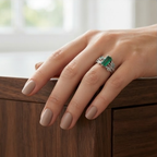 Baguette Emerald Botanical Silver Ring