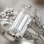 Baguette Crystal Botanical Silver Ring